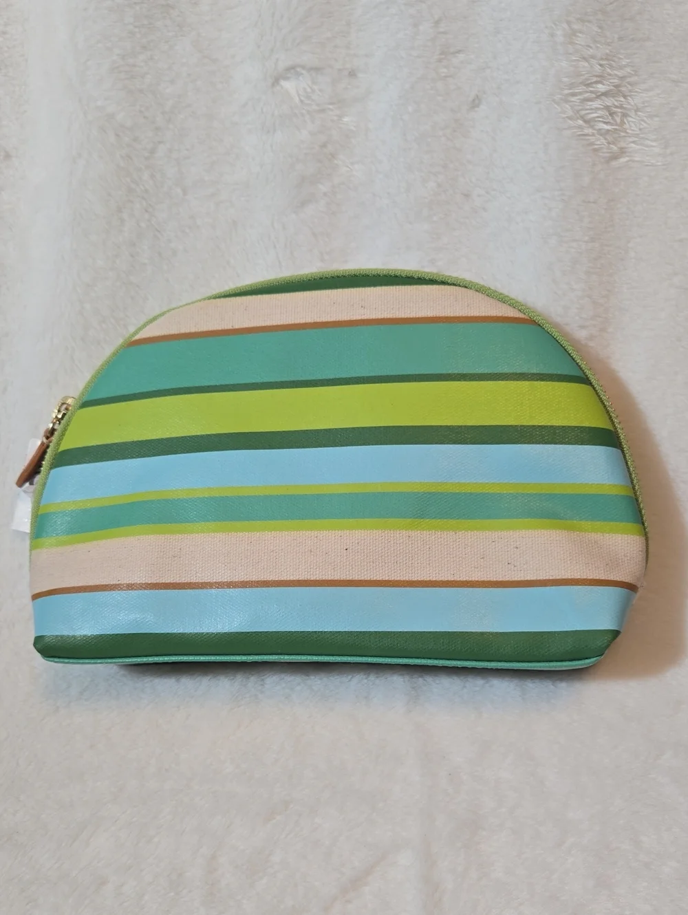 J. Crew Striped Green Tan Cream Cosmetic Pouch New